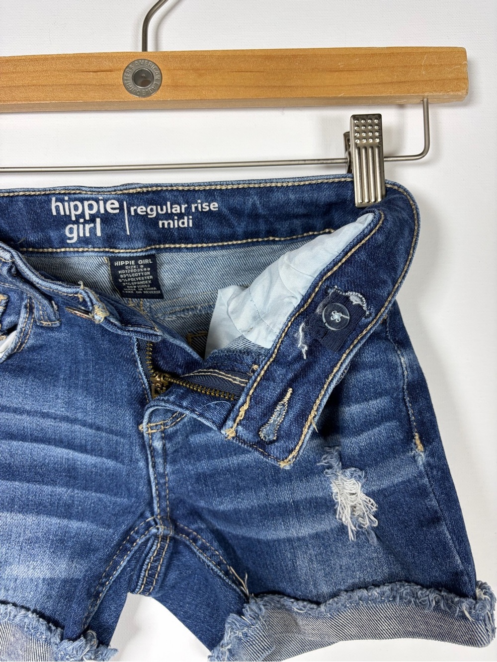 Hippie Girls' Dark Blue Distressed Denim Shorts - Picture 5 of 5